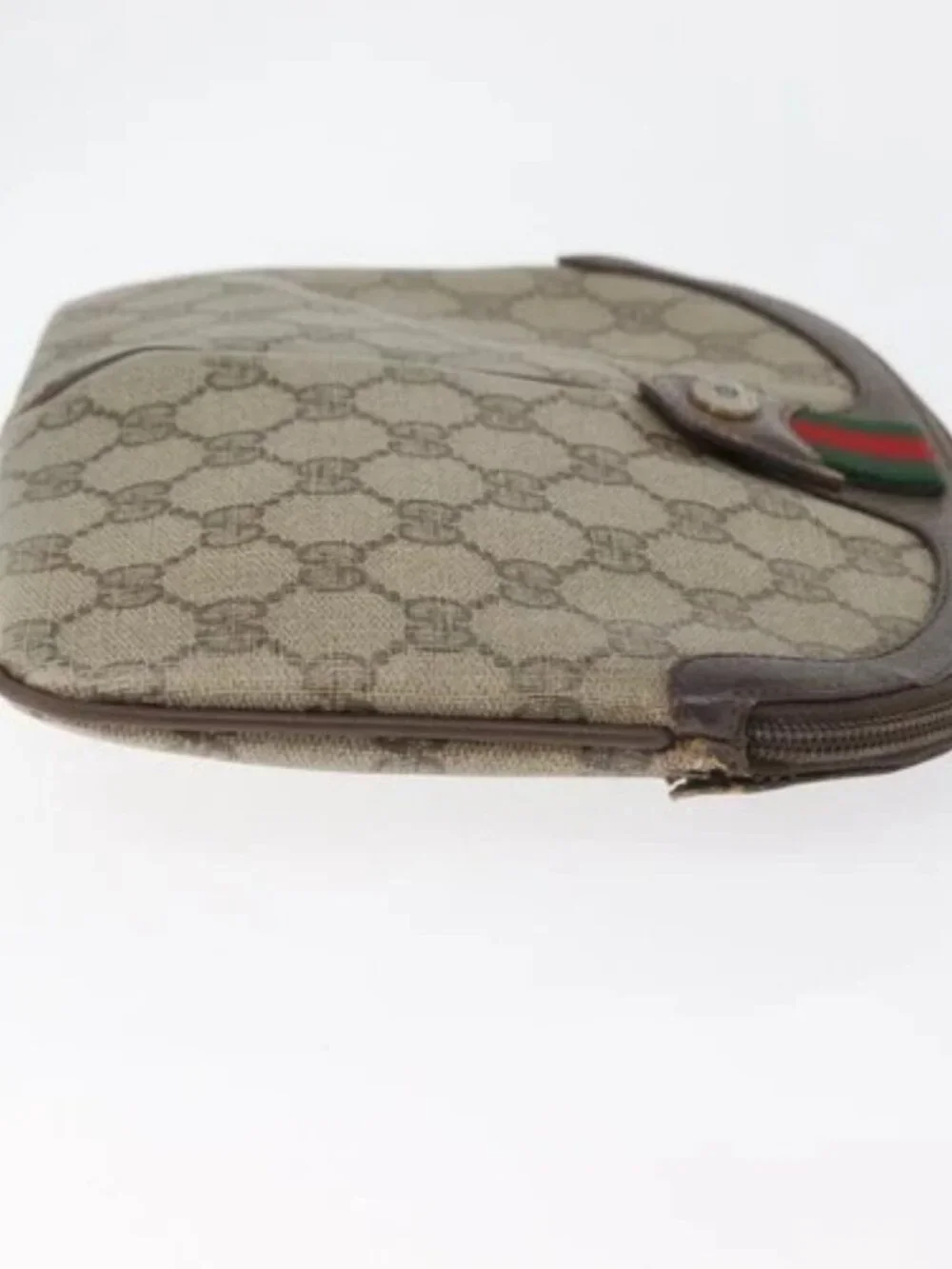 GUCCI GG Supreme Web Sherry Line Bag PVC Beige Gold 904 02 047 Auth 180234